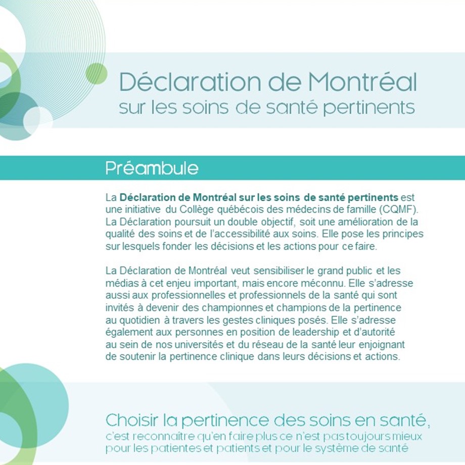 Déclaration de Montréal sur les soins de santé pertinents